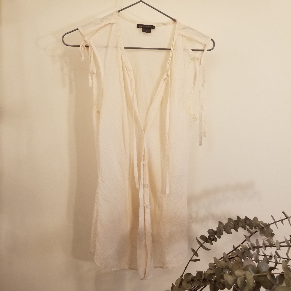 Sheer cream Armani Exchange silk blouse